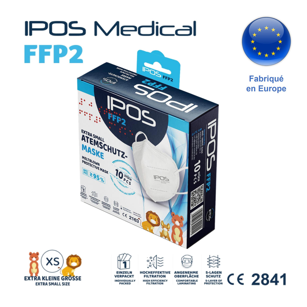Masques FFP-2 IPOS pour enfants (boîte de 10 masques) - blancs
